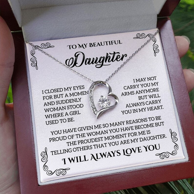 To My Beautiful Daughter, Forever Love Necklace, Daughter Jewelry, Gift From Dad Mom