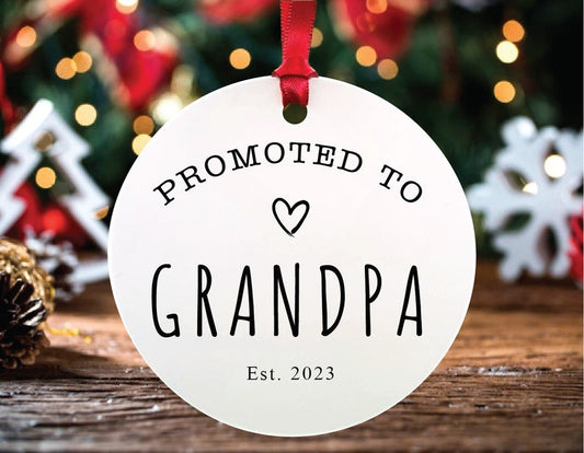 Promoted To Grandpa  #1 Est Christmas Ornament, Customizable Grandparent Gifts, Grandparent Ornament, Grandparent Gift, New Grandparent Gift