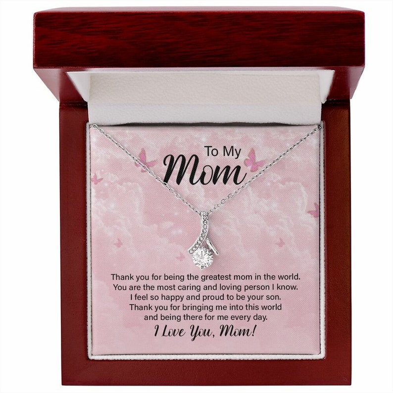 Jewelry, Necklace, Message Card, Mother's Day Gift, Pink Sky, Butterfly, Alluring Beauty Necklace Gift, To Mom From Daughter Son