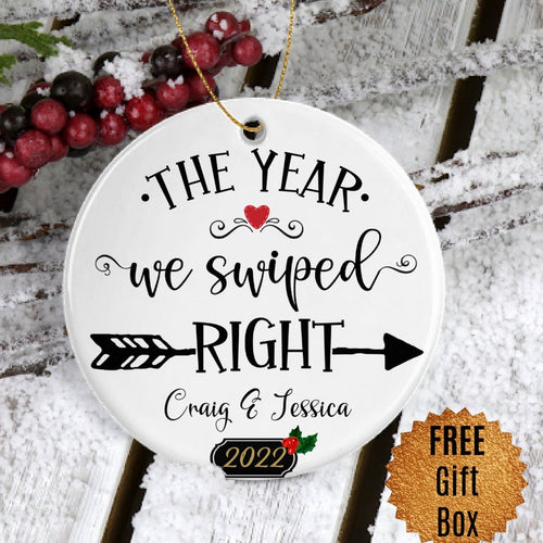 Personalized Christmas Ornaments The Year We Swiped Right Our First Christmas Gift For Couples Custom Year And Name 1St Anniversary Ornament