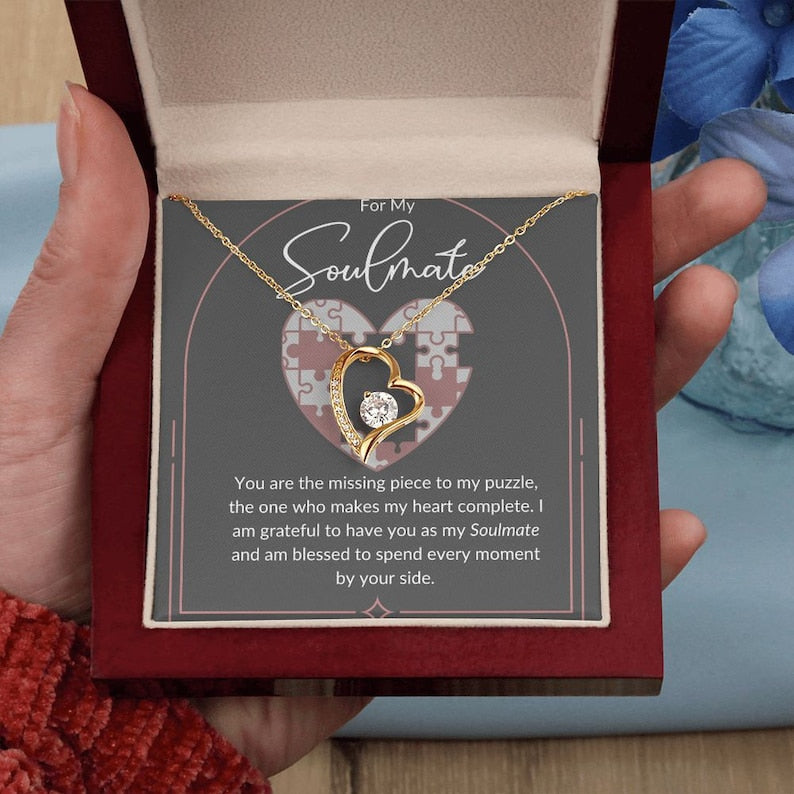 My Soulmate Forever Love Necklace Gift For Her, Wife, Girlfriend, Anniversary, Wedding, Valentine, Birthday with Message Card, For my Love