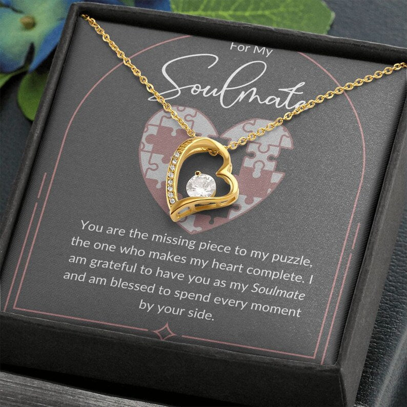 My Soulmate Forever Love Necklace Gift For Her, Wife, Girlfriend, Anniversary, Wedding, Valentine, Birthday with Message Card, For my Love
