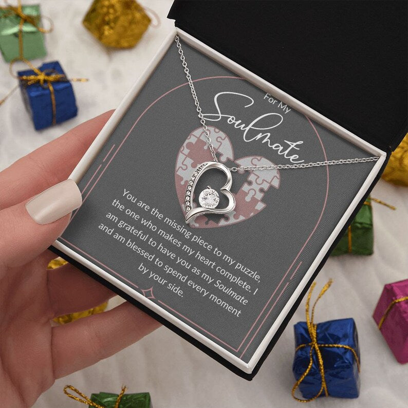My Soulmate Forever Love Necklace Gift For Her, Wife, Girlfriend, Anniversary, Wedding, Valentine, Birthday with Message Card, For my Love