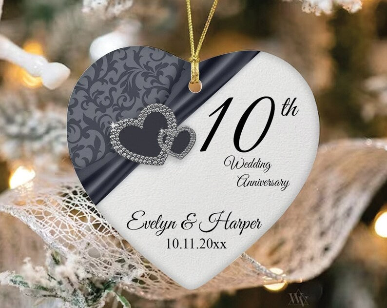 Personalized Wedding Anniversary Ornament, 10Th Anniversary Ornament, Custom Wedding Anniversary Gift For Couple,Valentines Day Gift For Her