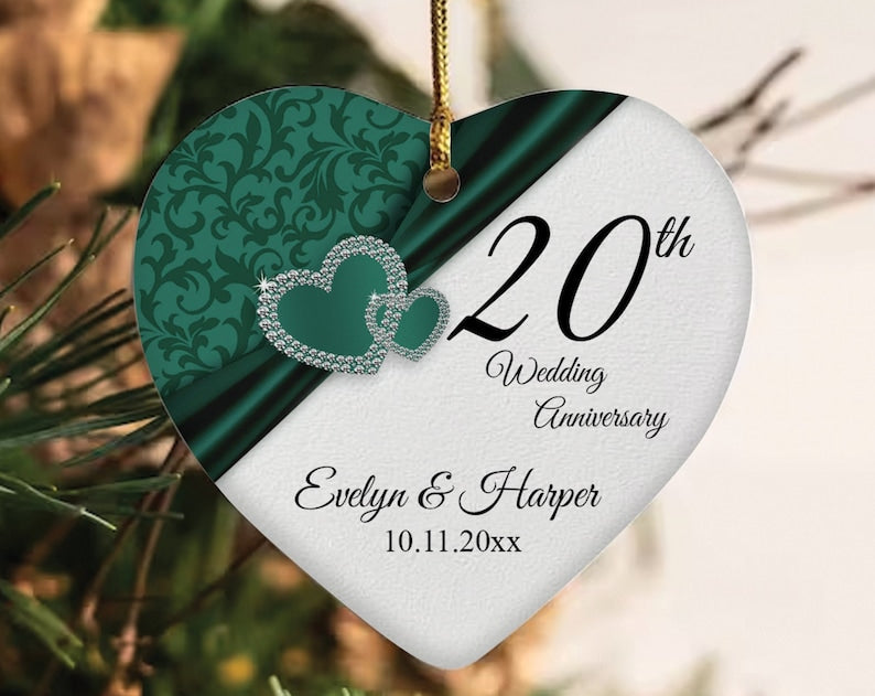 Personalized Wedding Anniversary Ornament, 20Th Anniversary Ornament, Custom Wedding Anniversary Gift For Couple,Valentines Day Gift For Her
