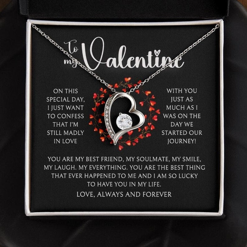 To My Valentine, Valentines Day Gift, To My Wife Girlfriend Soulmate Valentine Gift, Forever Love White Gold or Yellow Gold Necklace