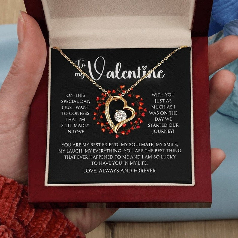 To My Valentine, Valentines Day Gift, To My Wife Girlfriend Soulmate Valentine Gift, Forever Love White Gold or Yellow Gold Necklace