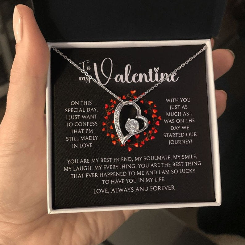 To My Valentine, Valentines Day Gift, To My Wife Girlfriend Soulmate Valentine Gift, Forever Love White Gold or Yellow Gold Necklace