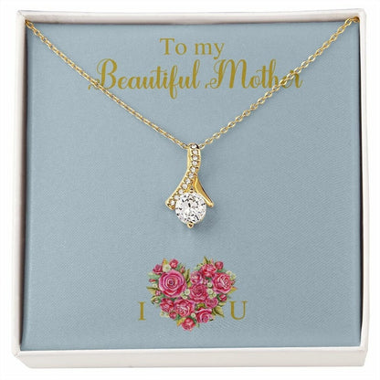 Alluring Beauty Necklace for Mom, Heart Shape Flowers, With Message Card, Mother's Day Gift, To My Beautiful Mother, I Love You