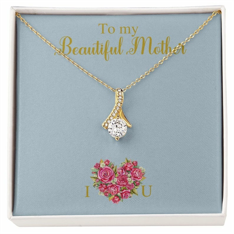 Alluring Beauty Necklace for Mom, Heart Shape Flowers, With Message Card, Mother's Day Gift, To My Beautiful Mother, I Love You