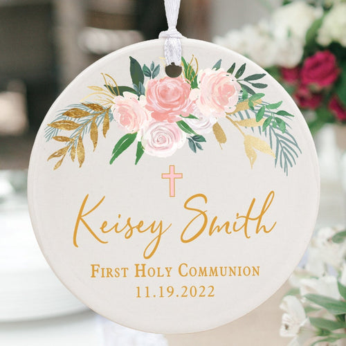 First Holy Communion Personalised Souvenir Gift Flower Cross Ceramic Communion Decoration