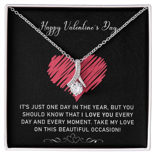 Valentine Jewelry for Wife, Valentine Gift Present Alluring Beauty Necklace, Ribbon Shaped Pendant, Valentine Message Card Jewelry
