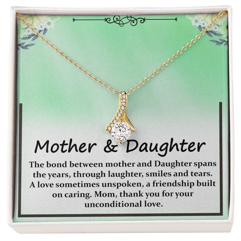 Alluring Beauty Necklace, Gift For Mom, With Message Card, Green Background, Mother And Daughter, Mother's Day Gift
