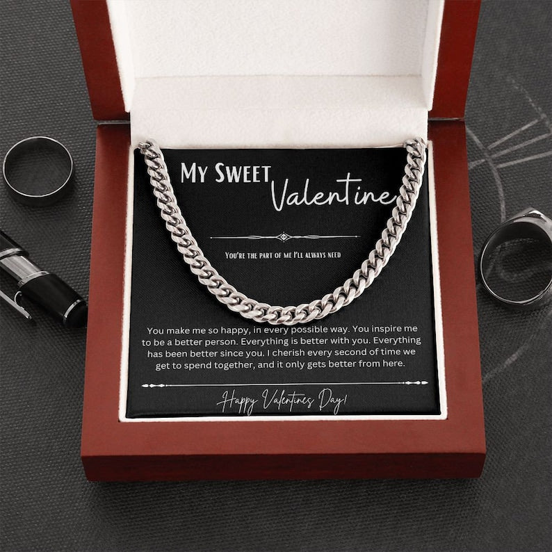 My Sweet Valentine Gift For Him, Cuban Link Chain, Valentines Gift Ideas, Husband Valentine, Boyfriend Valentine, Cuban Link Chain Men