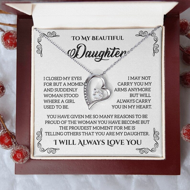 To My Beautiful Daughter, Forever Love Necklace, Daughter Jewelry, Gift From Dad Mom