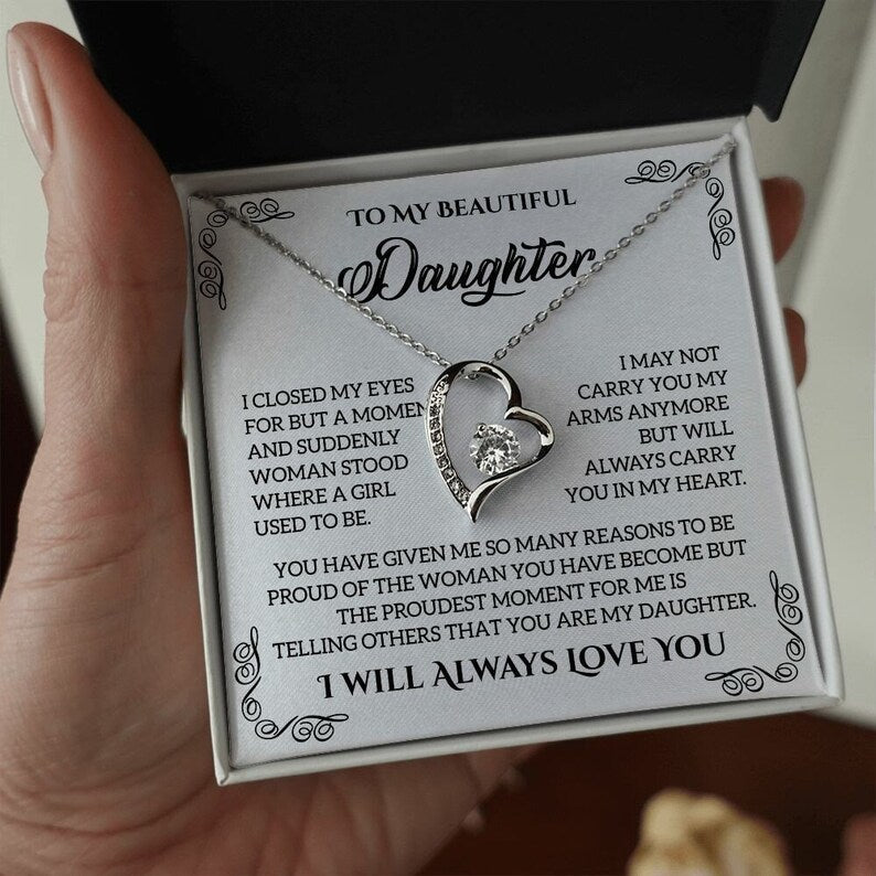 To My Beautiful Daughter, Forever Love Necklace, Daughter Jewelry, Gift From Dad Mom