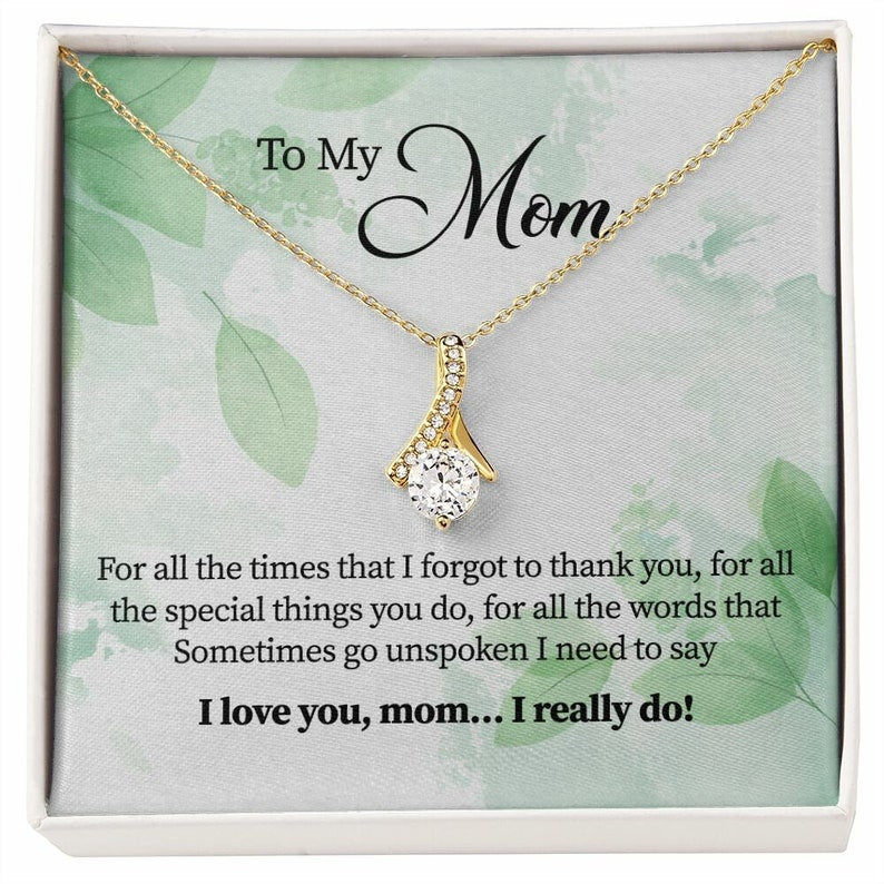 Alluring Beauty Necklace, Gift for Mom, With Message Card, Green Leaves Pattern, Mother's Day Gift, I Love You Mom, I Really Do