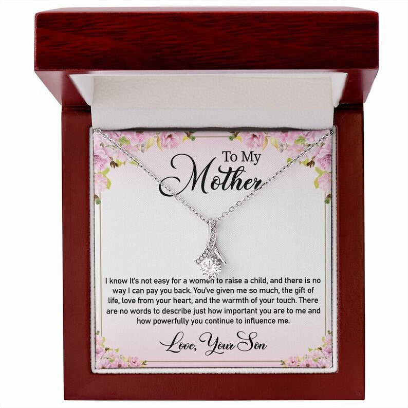 Jewelry, Necklace, Personalized Message Card, Pink Flower Corner, Mother's Day Gift, Alluring Beauty Necklace Gift For Mom From Daughter Son
