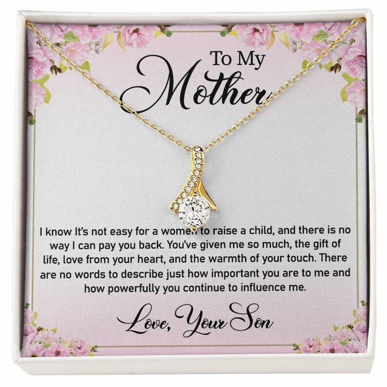 Jewelry, Necklace, Personalized Message Card, Pink Flower Corner, Mother's Day Gift, Alluring Beauty Necklace Gift For Mom From Daughter Son