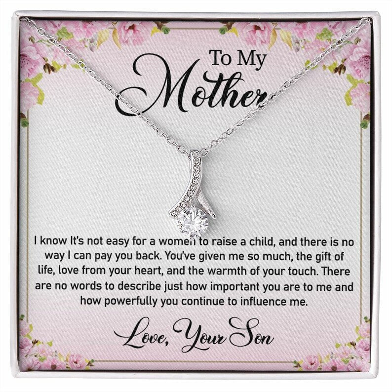 Jewelry, Necklace, Personalized Message Card, Pink Flower Corner, Mother's Day Gift, Alluring Beauty Necklace Gift For Mom From Daughter Son