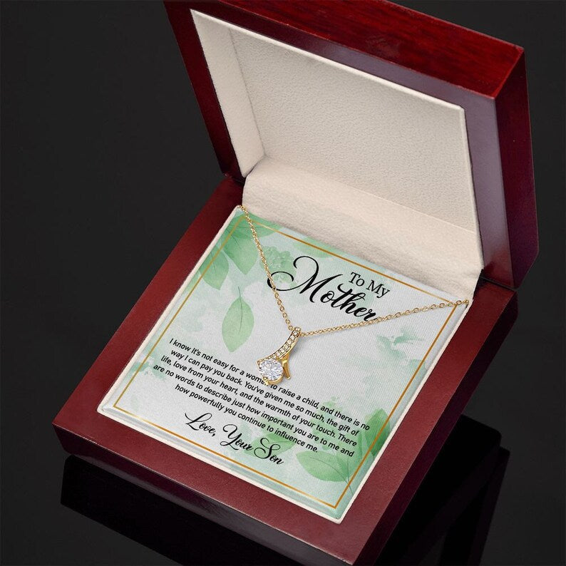 Jewelry, Necklace, Personalized Message Card, Green Leaves Pattern, Mother's Day Gift, Alluring Beauty Necklace Gift For Mom From Daughter Son