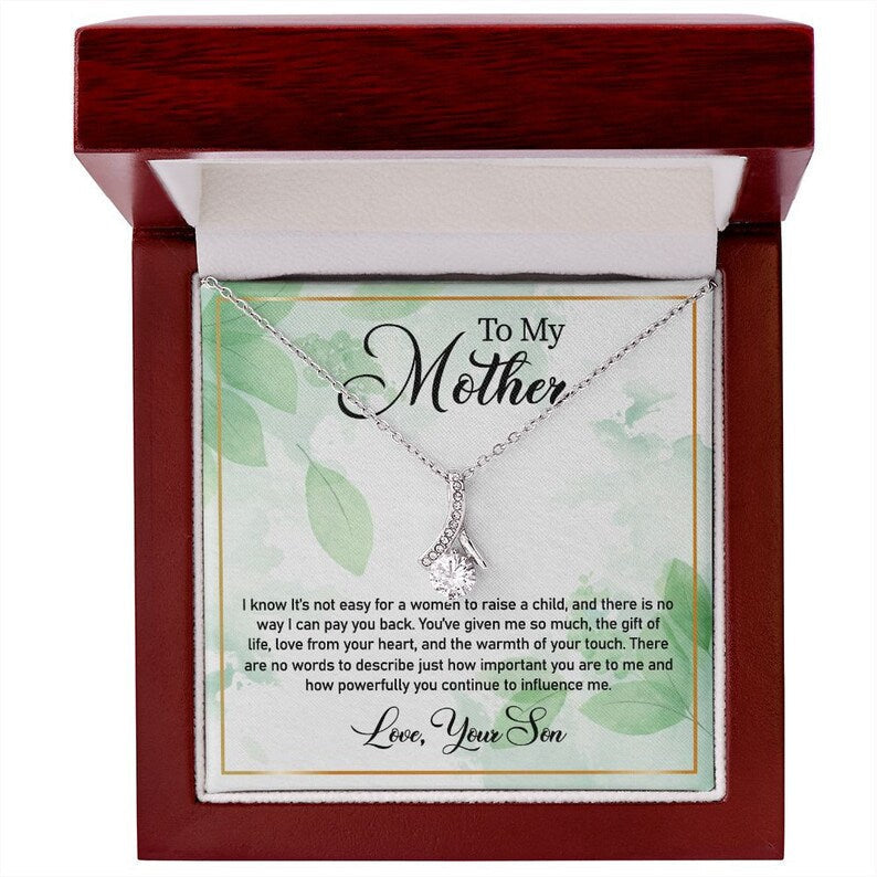 Jewelry, Necklace, Personalized Message Card, Green Leaves Pattern, Mother's Day Gift, Alluring Beauty Necklace Gift For Mom From Daughter Son