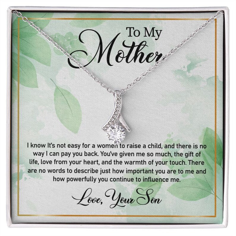 Jewelry, Necklace, Personalized Message Card, Green Leaves Pattern, Mother's Day Gift, Alluring Beauty Necklace Gift For Mom From Daughter Son