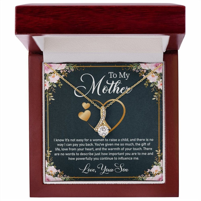 Jewelry, Necklace, Personalized Message Card, Pink Flower Frame, Mother's Day Gift, Alluring Beauty Necklace Gift For Mom From Daughter Son