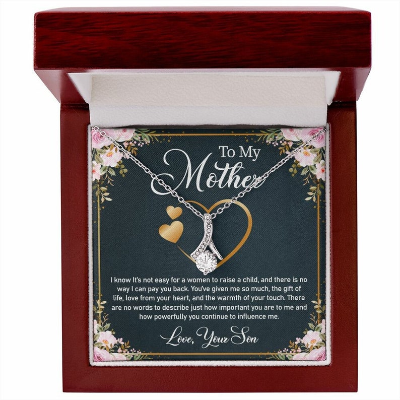 Jewelry, Necklace, Personalized Message Card, Pink Flower Frame, Mother's Day Gift, Alluring Beauty Necklace Gift For Mom From Daughter Son