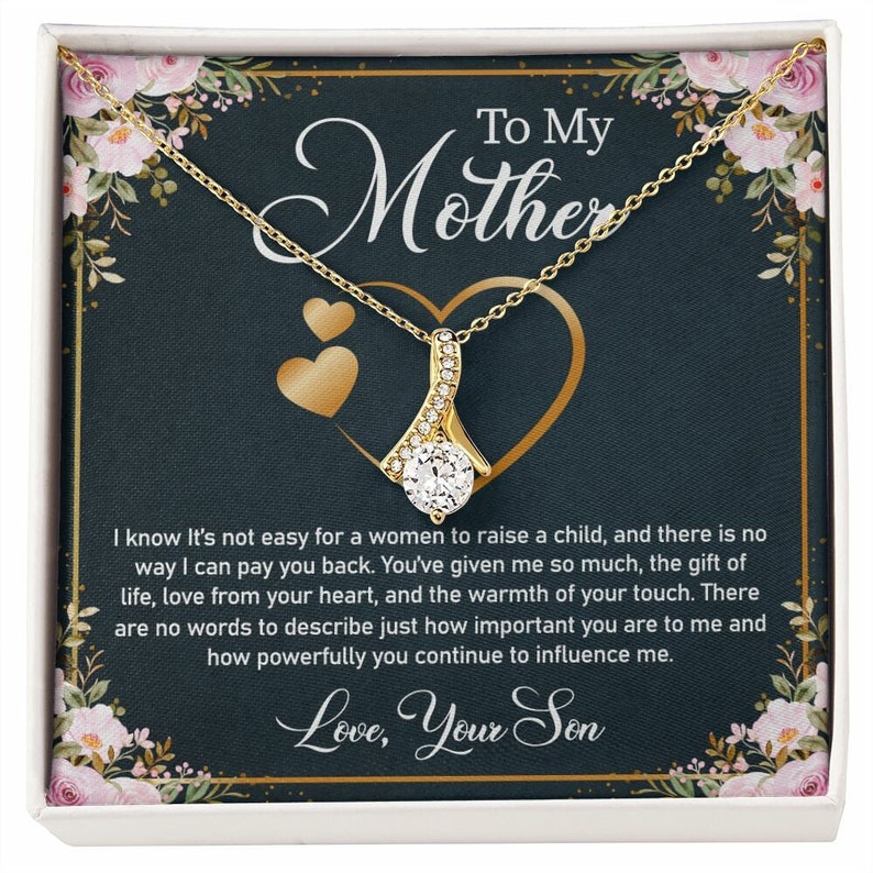 Jewelry, Necklace, Personalized Message Card, Pink Flower Frame, Mother's Day Gift, Alluring Beauty Necklace Gift For Mom From Daughter Son