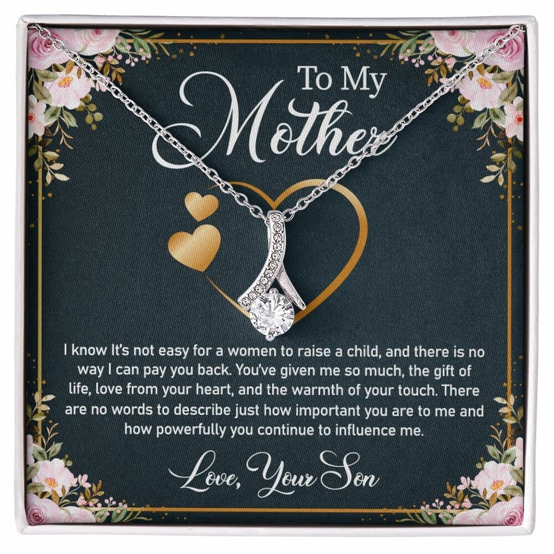 Jewelry, Necklace, Personalized Message Card, Pink Flower Frame, Mother's Day Gift, Alluring Beauty Necklace Gift For Mom From Daughter Son