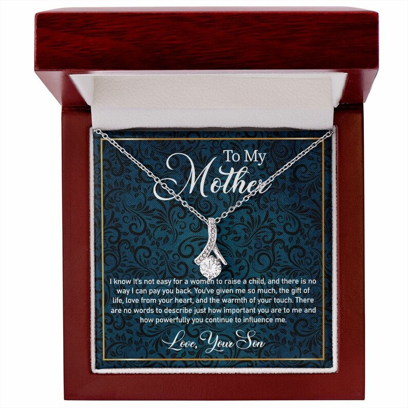 Alluring Beauty Necklace for Mother, Personalized Mess Card, Blue Flower Pattern, Mother's Day Gift, To My Mother From Daughter, Son