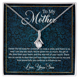 Alluring Beauty Necklace for Mother, Personalized Mess Card, Blue Flower Pattern, Mother's Day Gift, To My Mother From Daughter, Son