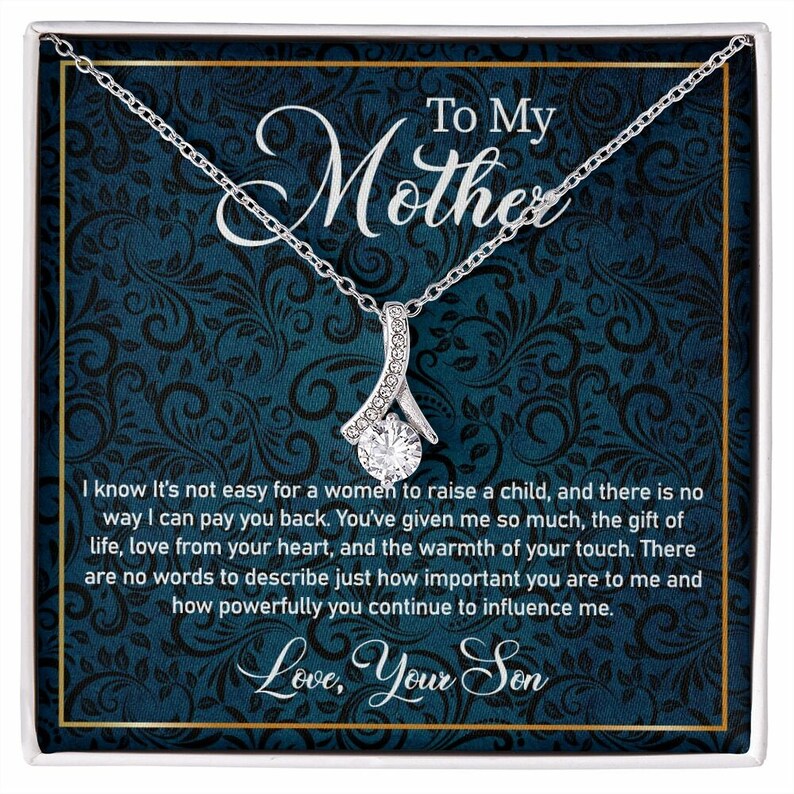 Alluring Beauty Necklace for Mother, Personalized Mess Card, Blue Flower Pattern, Mother's Day Gift, To My Mother From Daughter, Son