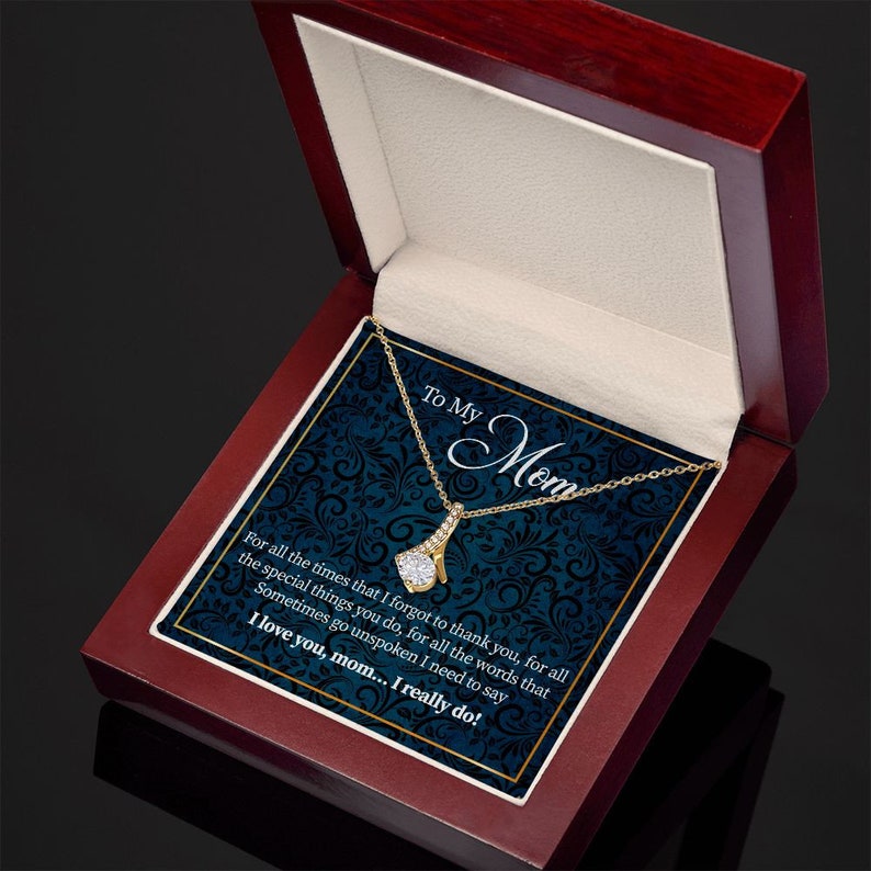 Alluring Beauty Necklace for Mom, Message card, Blue Flower Pattern, Mother's Day Gift, To My Mom From Daughter, Son