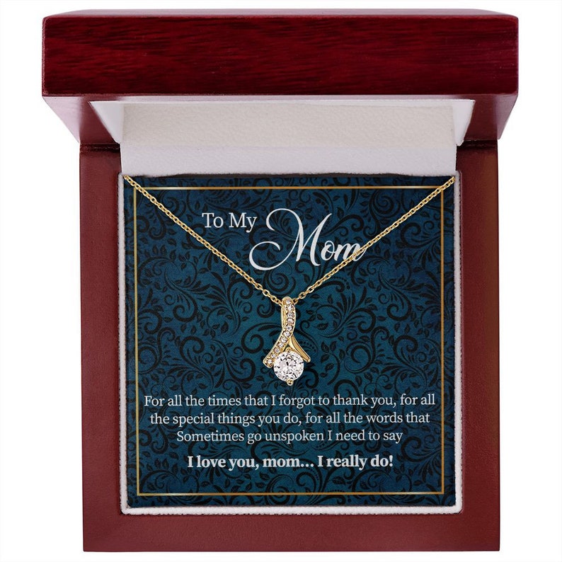 Alluring Beauty Necklace for Mom, Message card, Blue Flower Pattern, Mother's Day Gift, To My Mom From Daughter, Son