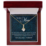 Alluring Beauty Necklace for Mom, Message card, Blue Flower Pattern, Mother's Day Gift, To My Mom From Daughter, Son
