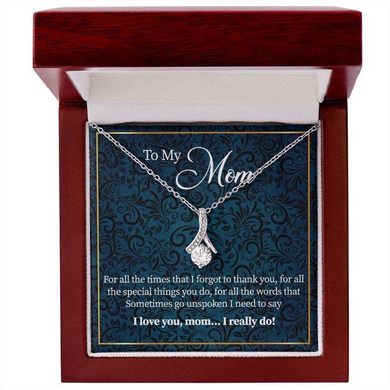 Alluring Beauty Necklace for Mom, Message card, Blue Flower Pattern, Mother's Day Gift, To My Mom From Daughter, Son