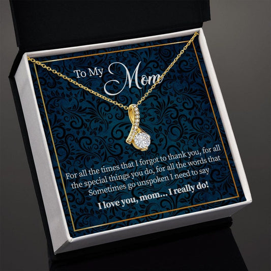 Alluring Beauty Necklace for Mom, Message card, Blue Flower Pattern, Mother's Day Gift, To My Mom From Daughter, Son