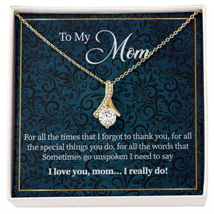 Alluring Beauty Necklace for Mom, Message card, Blue Flower Pattern, Mother's Day Gift, To My Mom From Daughter, Son