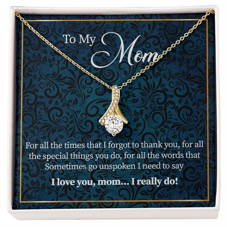 Alluring Beauty Necklace for Mom, Message card, Blue Flower Pattern, Mother's Day Gift, To My Mom From Daughter, Son