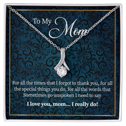 Alluring Beauty Necklace for Mom, Message card, Blue Flower Pattern, Mother's Day Gift, To My Mom From Daughter, Son