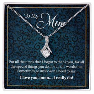 Alluring Beauty Necklace for Mom, Message card, Blue Flower Pattern, Mother's Day Gift, To My Mom From Daughter, Son