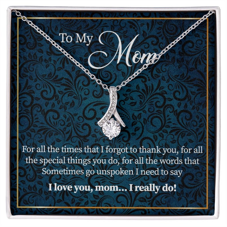 Alluring Beauty Necklace for Mom, Message card, Blue Flower Pattern, Mother's Day Gift, To My Mom From Daughter, Son