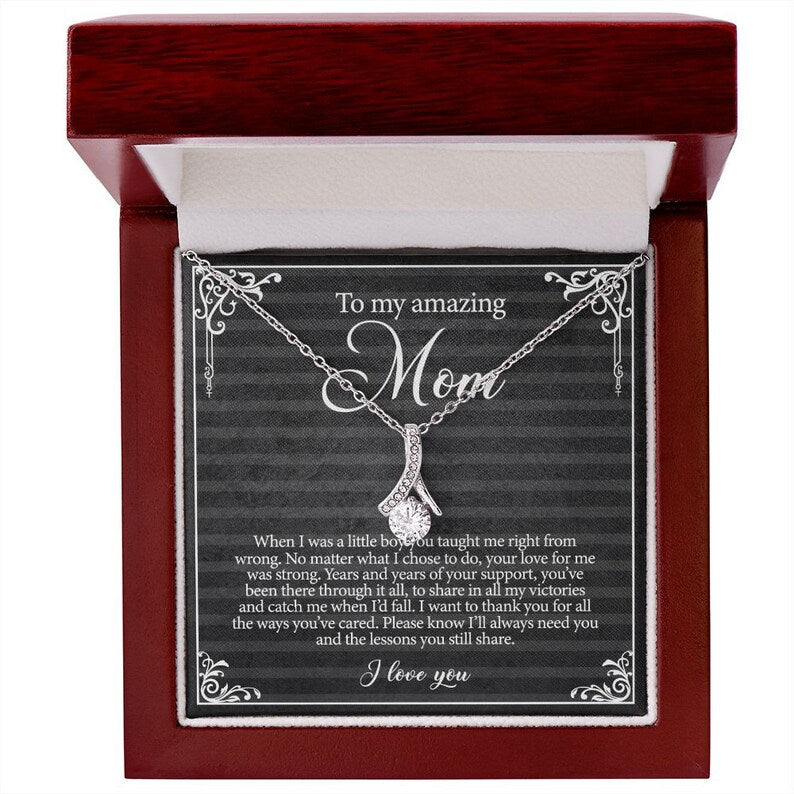 Alluring Beauty Necklace, Gift For Mom, With Message Card, Black Background, Flowers Pattern Corner, Mother's Day Gift, To My Mom  From Daughter Son