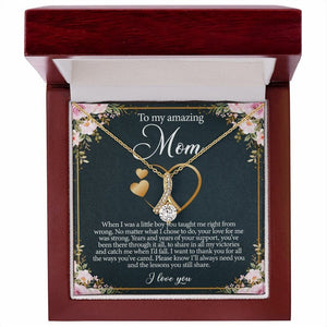 Jewelry, Necklace, Message Card, Pink Flower Frame, Golden heart Shape, Mother's Day Gift, Alluring Beauty Necklace Gift To Mom From Daughter Son