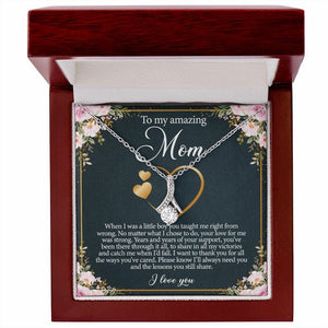Jewelry, Necklace, Message Card, Pink Flower Frame, Golden heart Shape, Mother's Day Gift, Alluring Beauty Necklace Gift To Mom From Daughter Son