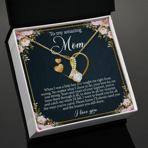 Jewelry, Necklace, Message Card, Pink Flower Frame, Golden heart Shape, Mother's Day Gift, Alluring Beauty Necklace Gift To Mom From Daughter Son