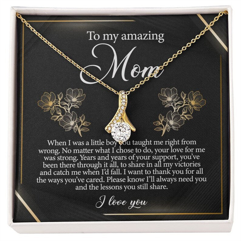 Jewelry, Necklace, Message Card, Golden Lined Flower, Mother's Day Gift, Alluring Beauty Necklace Gift For Mom From Daughter Son