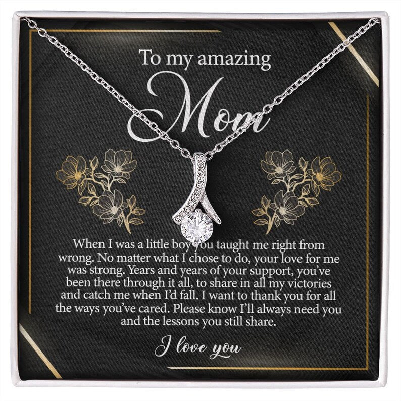 Jewelry, Necklace, Message Card, Golden Lined Flower, Mother's Day Gift, Alluring Beauty Necklace Gift For Mom From Daughter Son